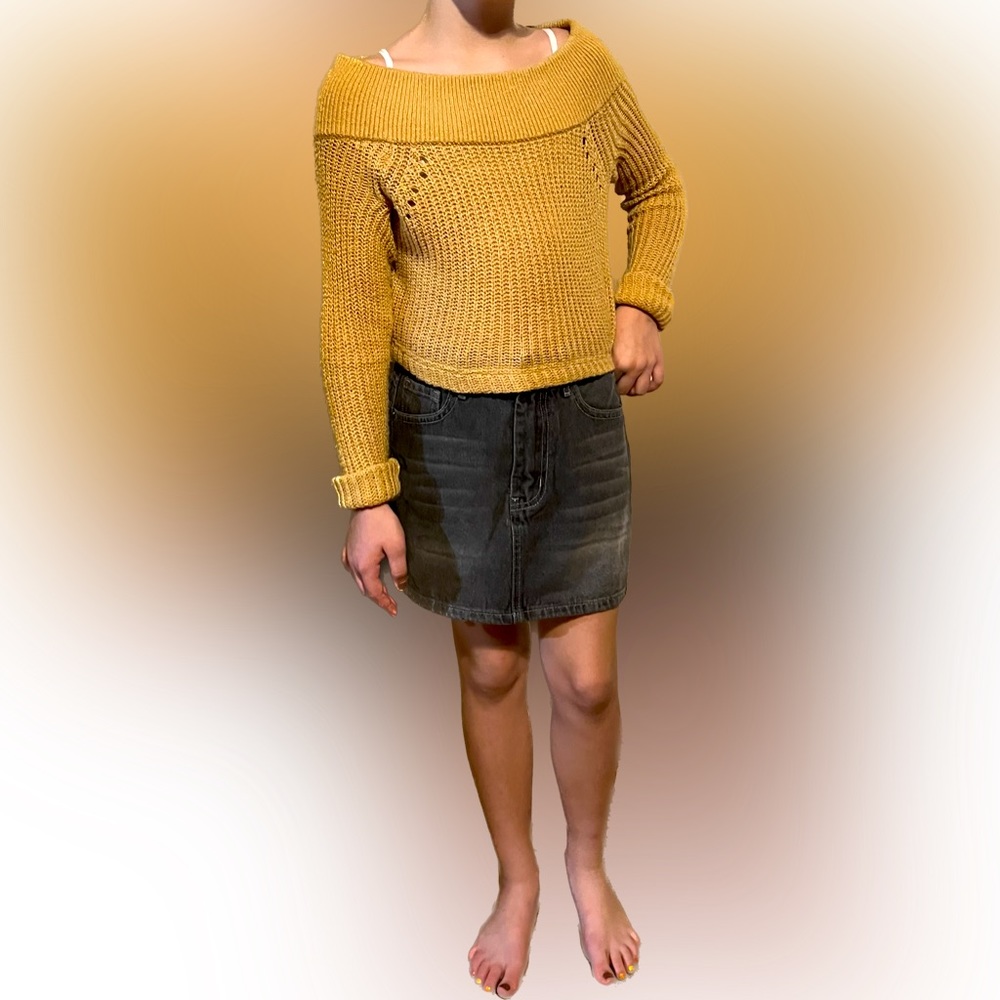 BP Mustard Yellow Off the Shoulder Crop Sweater **Custom Tailored Crop** XS